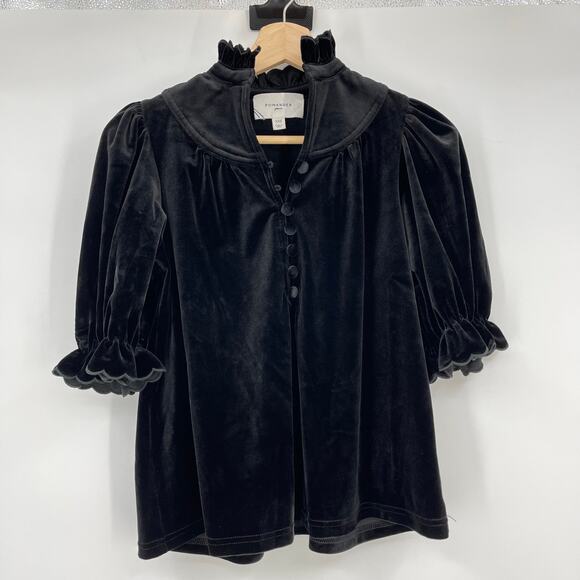 Pomander Place | Black Velvet Selena Blouse Victorian Puff Sleeve Top XXS - Picture 3 of 11